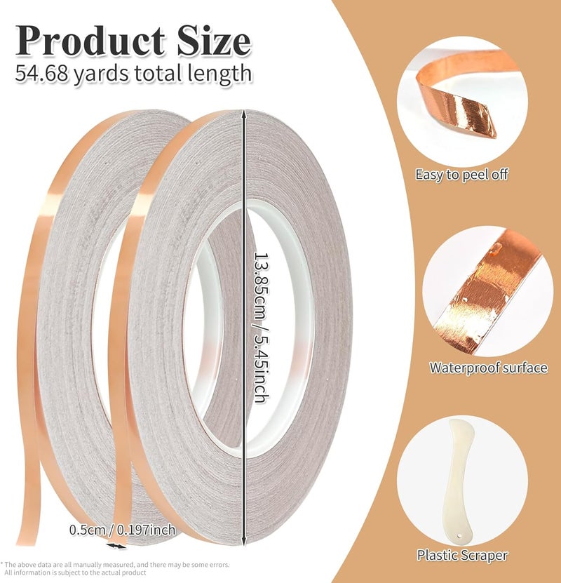 Gute Copper Foil Tape, Conductive Copper Tape 0.2Inch x164FT, Copper Tape Conductive Adhesive for Stained Glass Supplies, Guitar and EMI Shielding, Electrical Repairs,2pack - Image 2